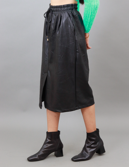 Faux Leather Solid office/Casual wear Mid Length Black Skirt