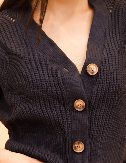 Acrylic Full Sleeve Front button Closure with V-Neck Dark Blue Cardigan