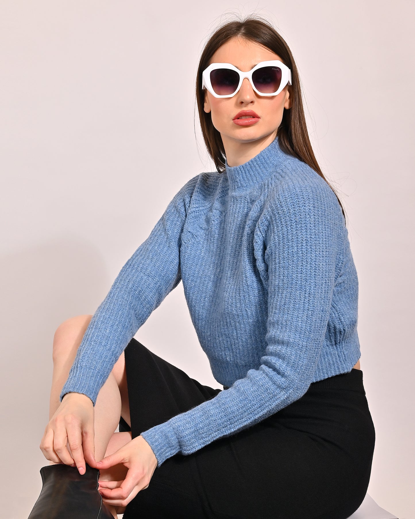 Polyester Full Sleeve with Turtle Neck Blue Sweater