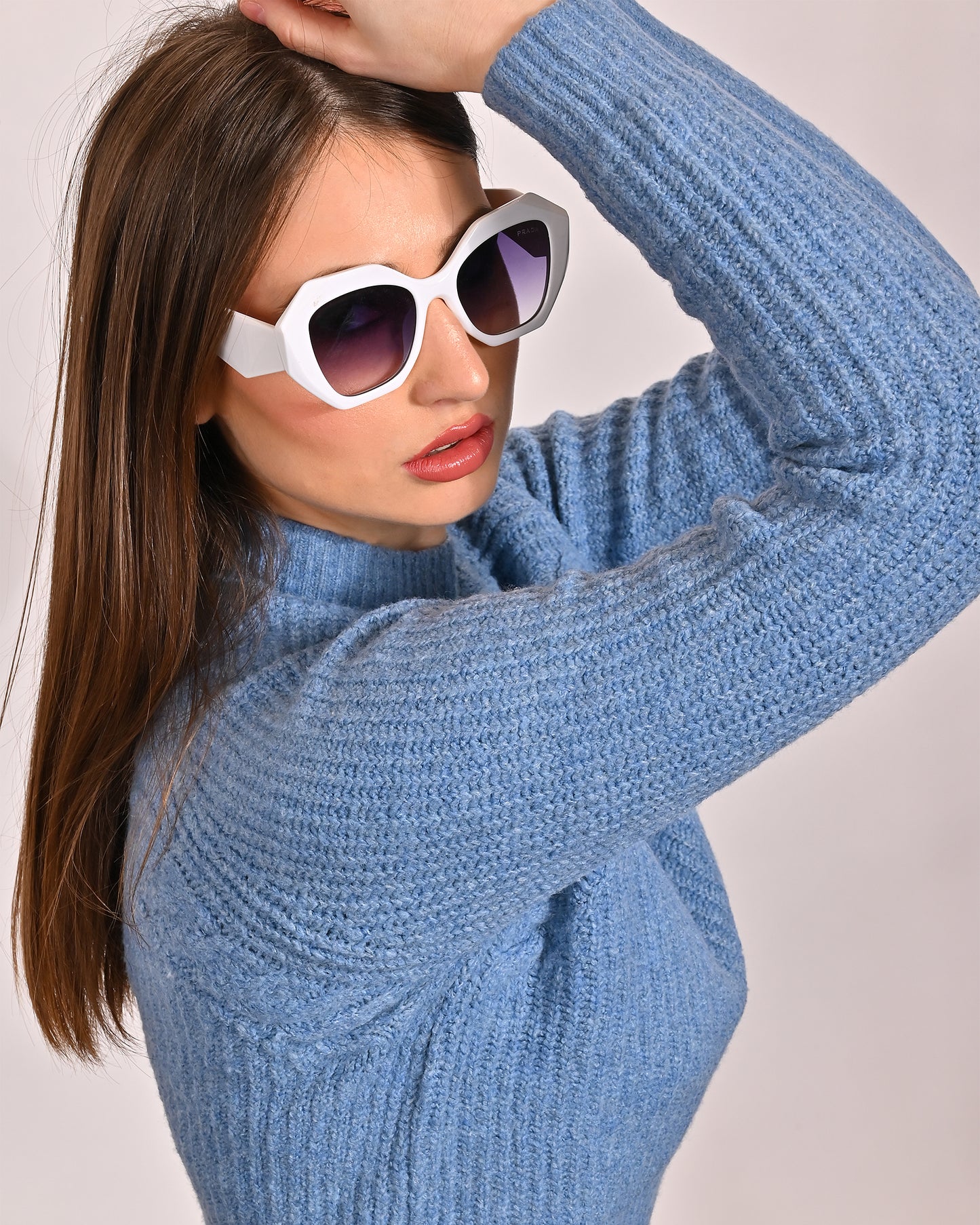 Polyester Full Sleeve with Turtle Neck Blue Sweater