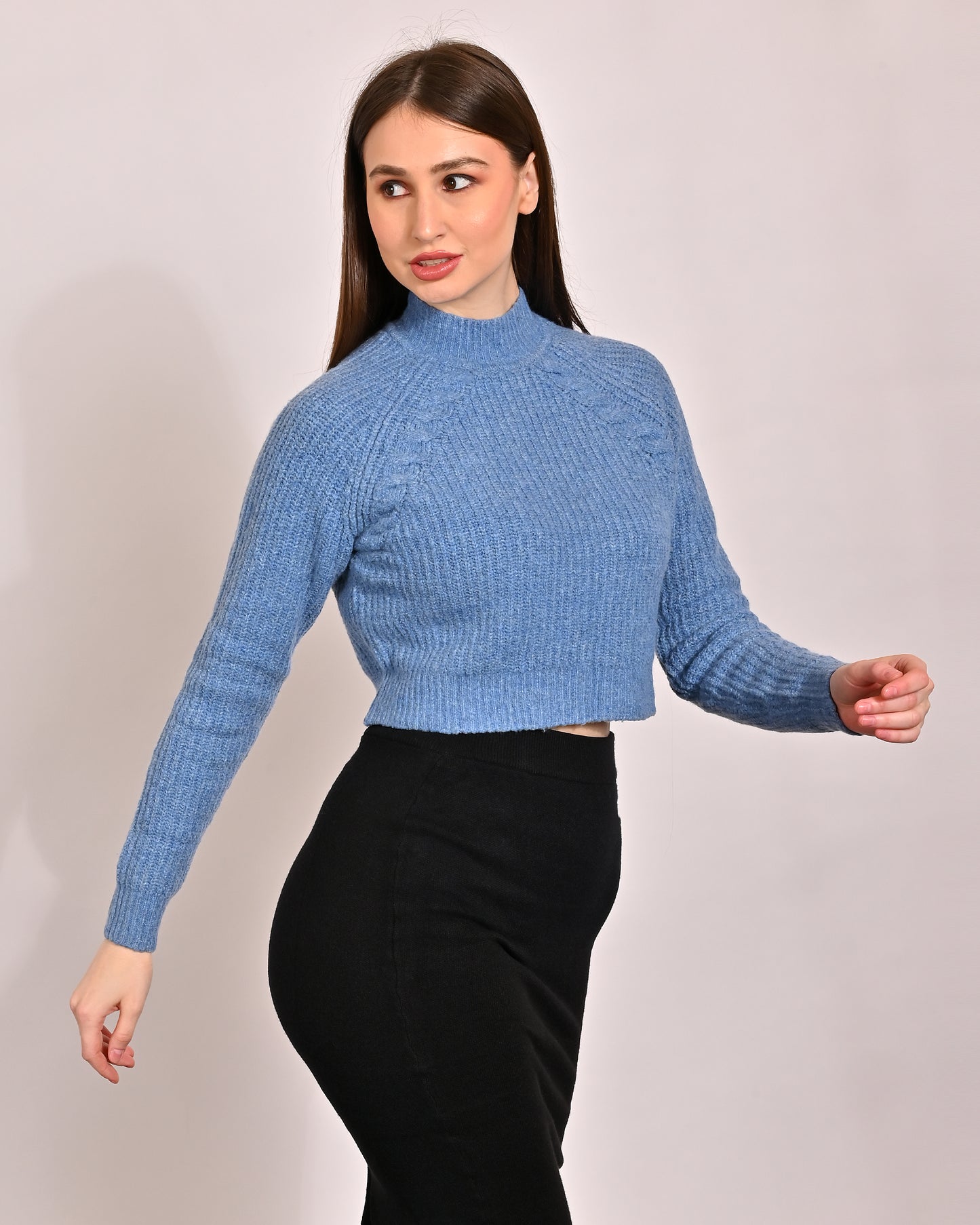 Polyester Full Sleeve with Turtle Neck Blue Sweater