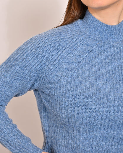 Polyester Full Sleeve with Turtle Neck Blue Sweater