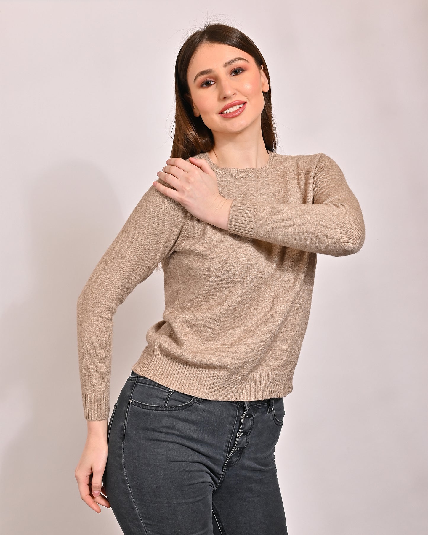 Acrylic Full Sleeve with Round Neck Beige Sweater