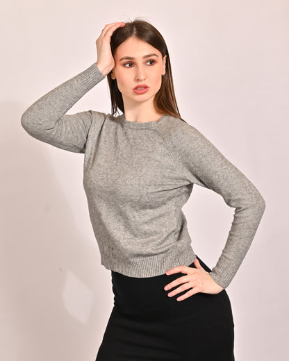 Acrylic Full Sleeve with Round Neck Grey Sweater