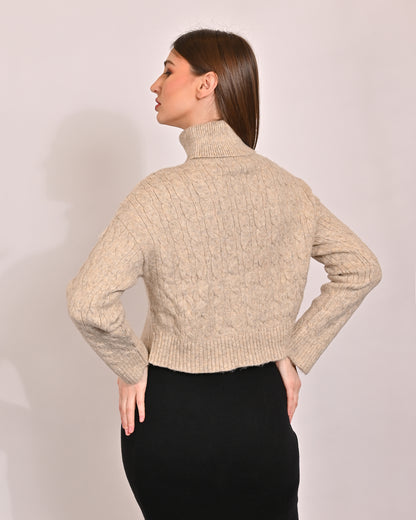 Acrylic Full Sleeve with Classic Cable knit Beige Sweater