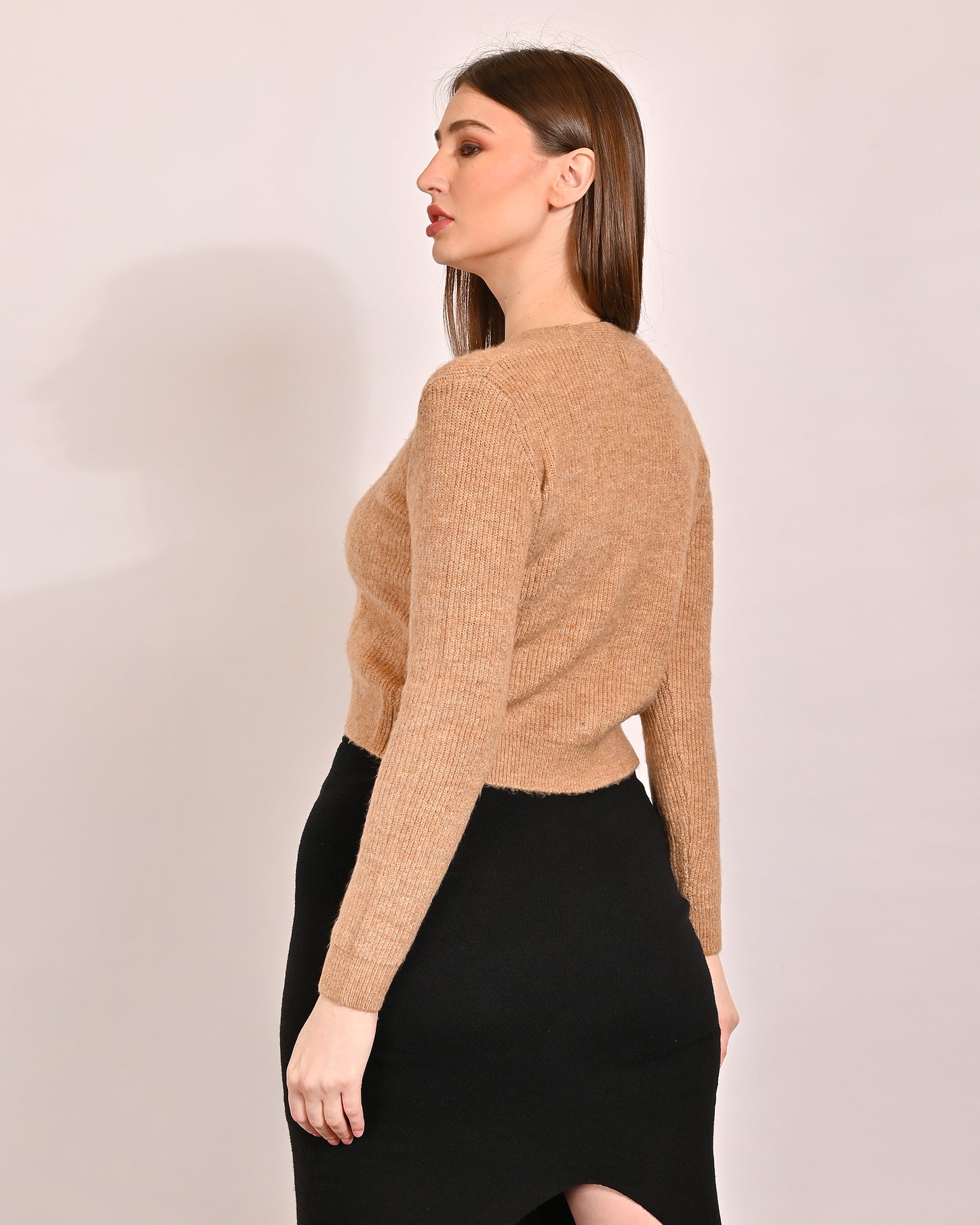 Acrylic Full Sleeve with V-Neck Brown Cardigan