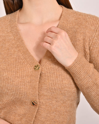 Acrylic Full Sleeve with V-Neck Brown Cardigan