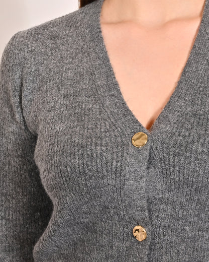 Acrylic Full Sleeve with V-Neck Grey Cardigan