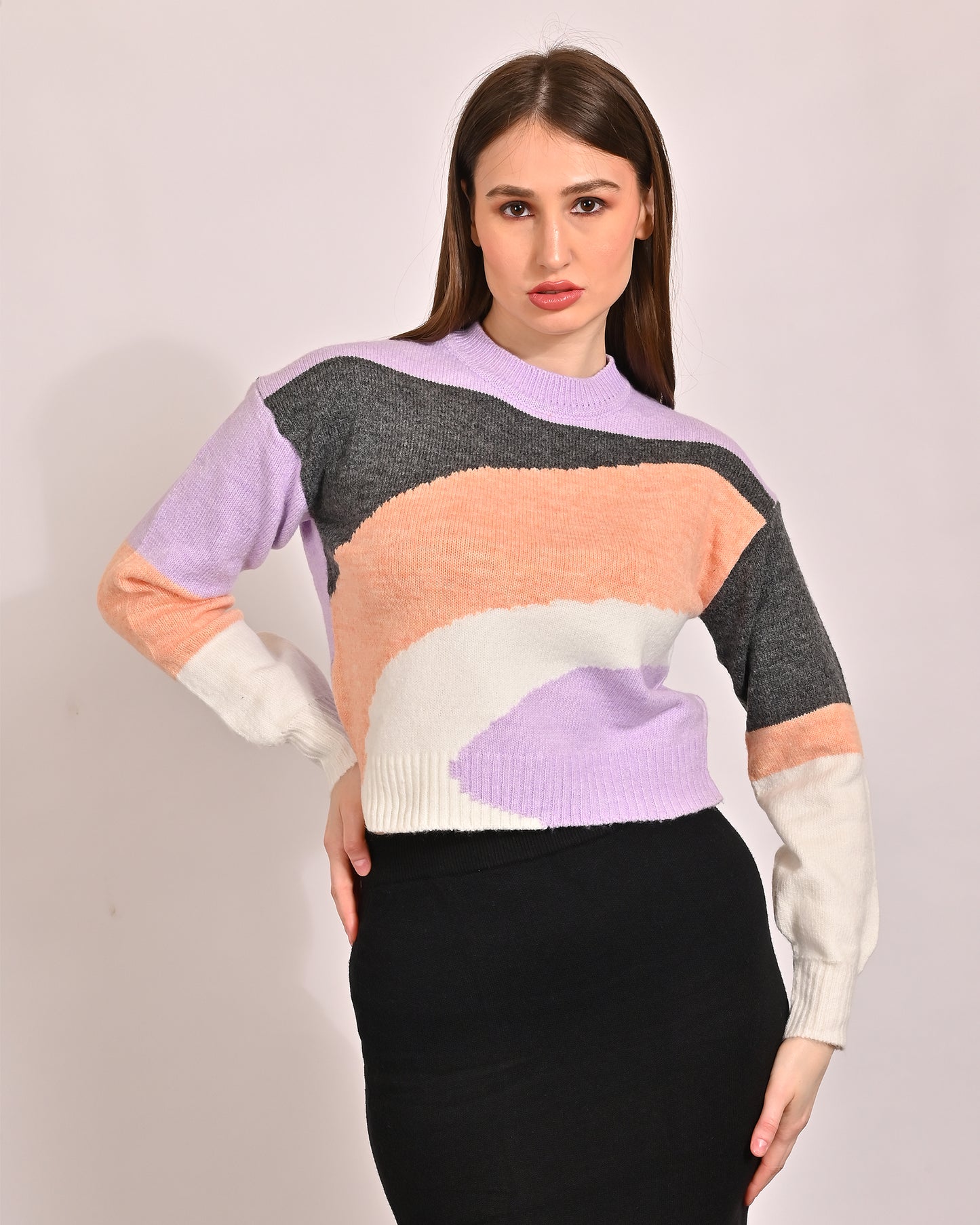 Polyester Full Sleeve with Crew Neck Colourblocked sweater