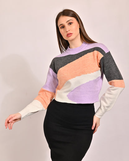 Polyester Full Sleeve with Crew Neck Colourblocked sweater