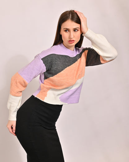 Polyester Full Sleeve with Crew Neck Colourblocked sweater