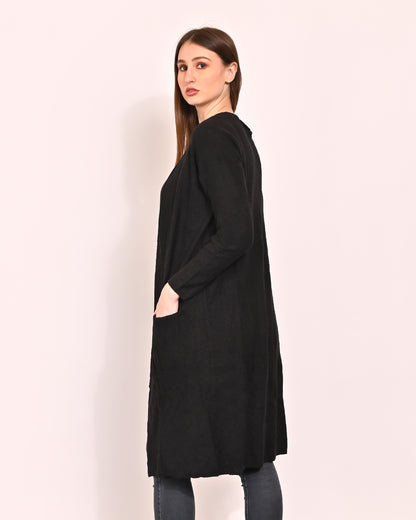 Polyester Full Sleeve with Front Open Logline Two Pockets Black Shrug