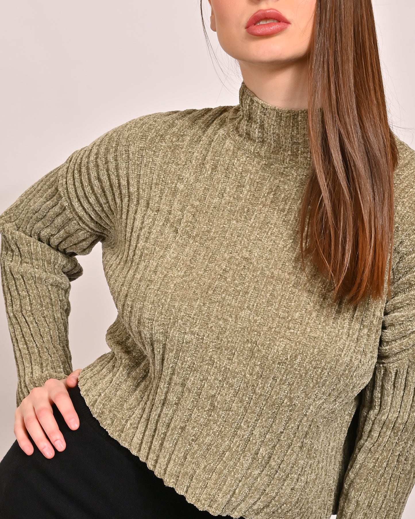 Polyester Full Sleeve with High Neck oversized Green Sweater