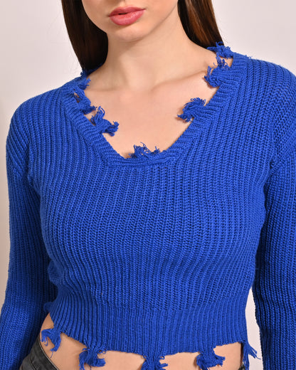 Viscose V-Neck with Full Sleeve Royal Blue Sweater