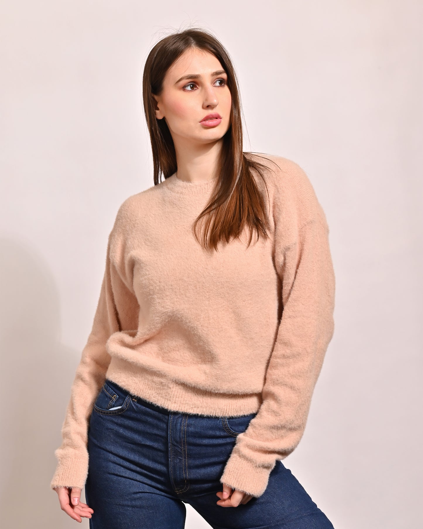 Cotton Full Sleeve with Round Neck Baby Pink Sweater