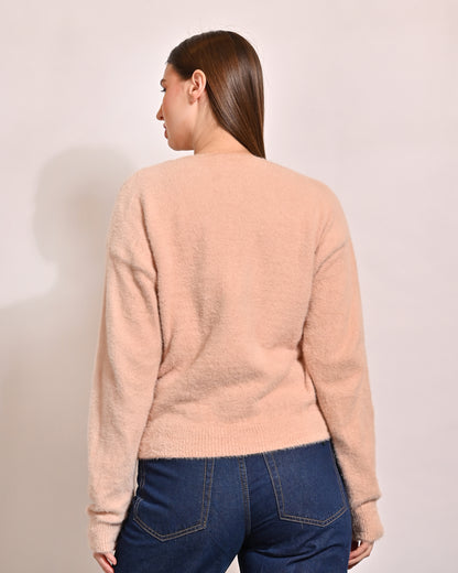 Cotton Full Sleeve with Round Neck Baby Pink Sweater