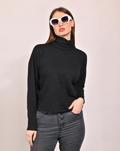 Viscose Full Sleeve with High-Neck Black Sweater