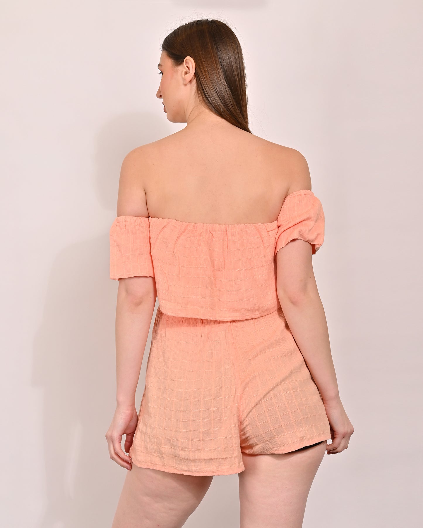 Polyester Off-Shoulder Short Sleeve Pink Mini Jumpsuit