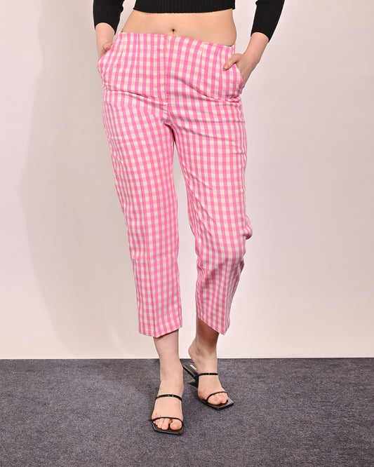 Polyester Ankle Length Pink Pants/Trouser Styled with Side Pockets