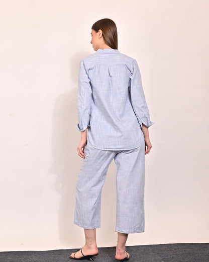 Cotton Blue Cotton Shirt & Trouser Co-Ord (Set of 2)