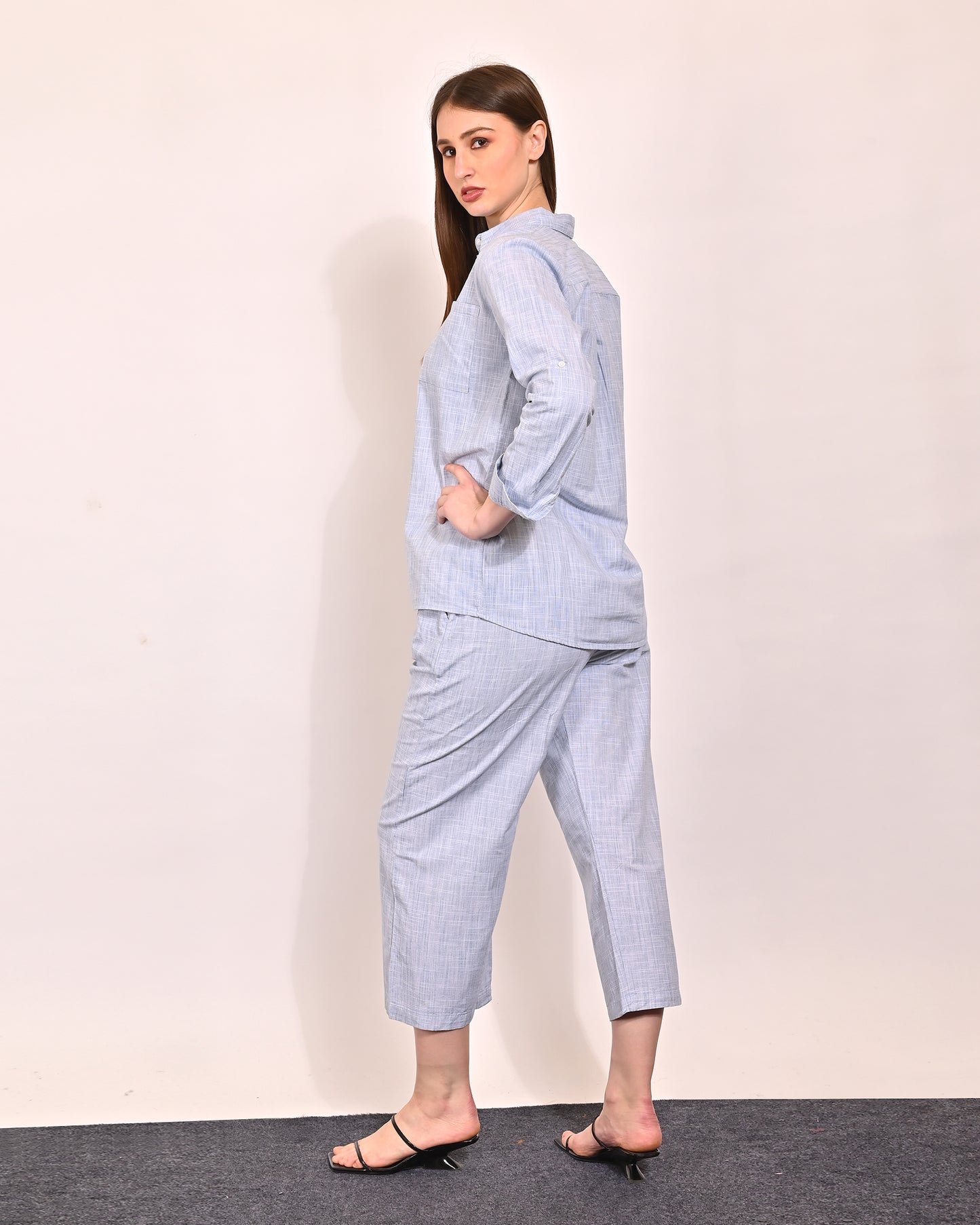 Cotton Blue Cotton Shirt & Trouser Co-Ord (Set of 2)