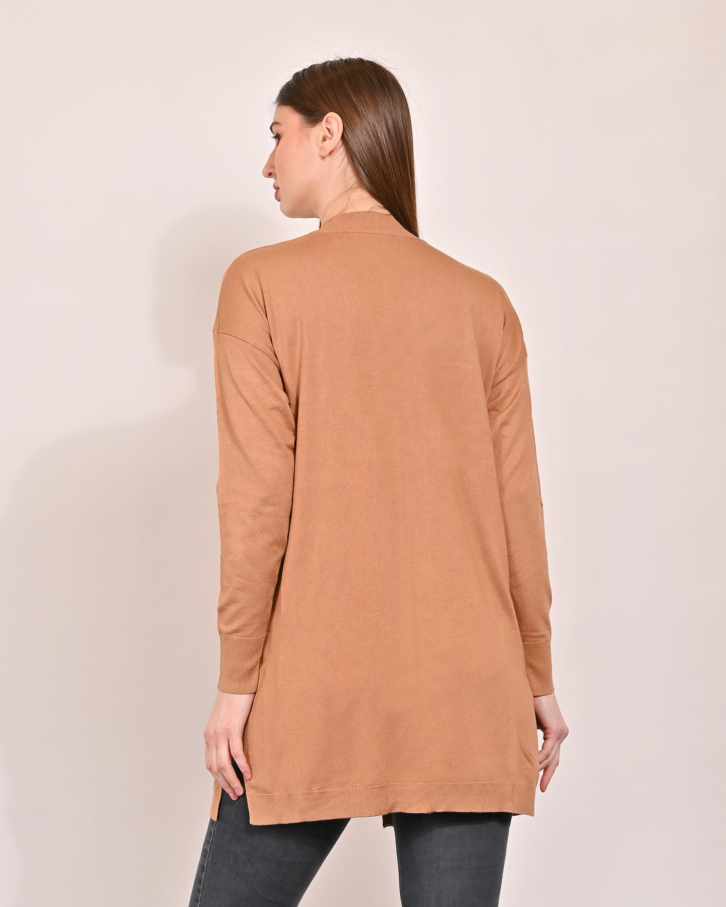 Viscose Full Sleeve Front Open Brown Shrug