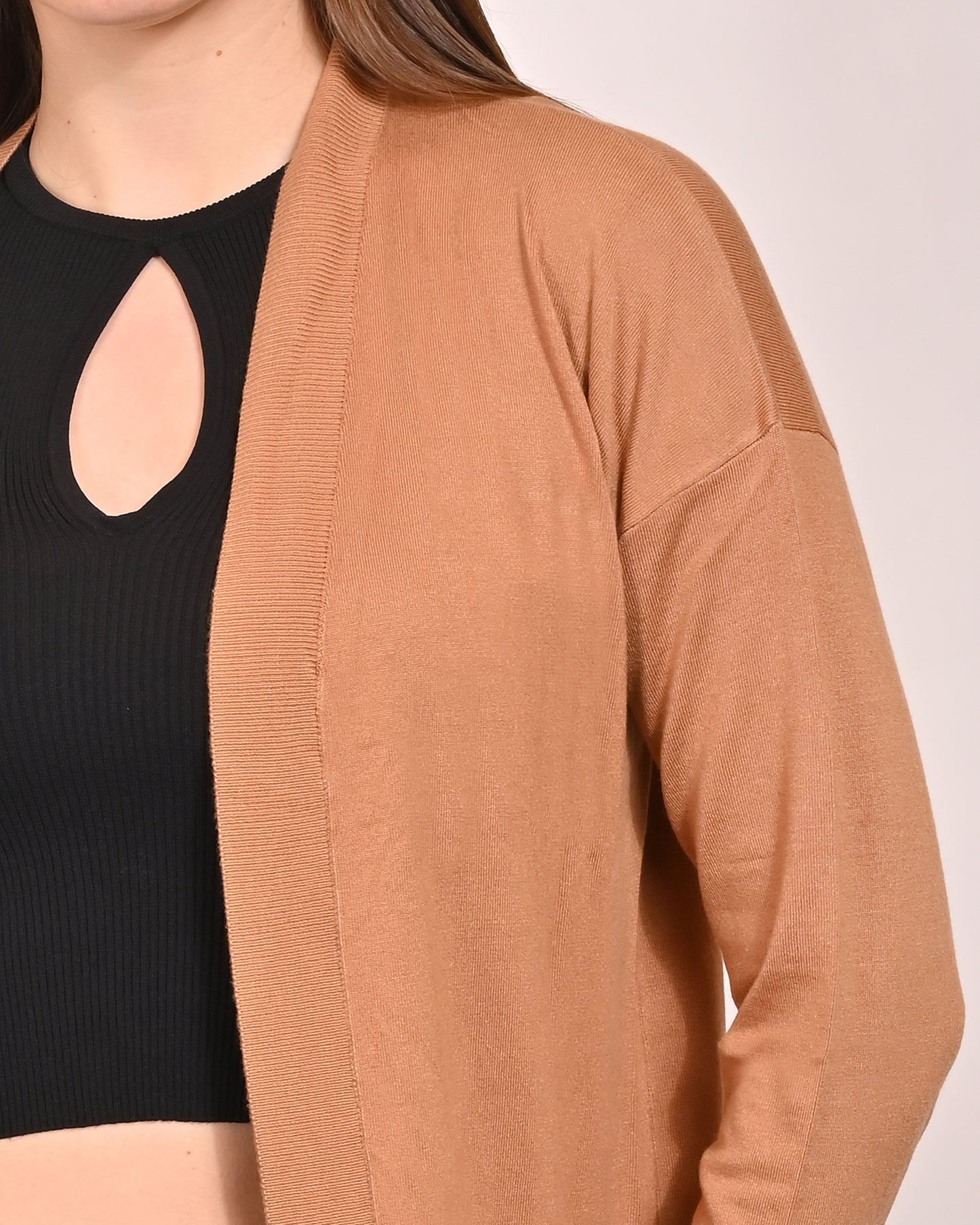 Viscose Full Sleeve Front Open Brown Shrug