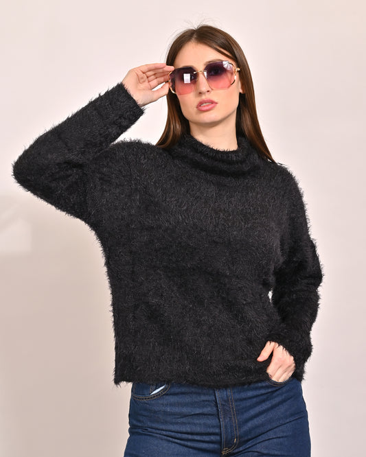 Polyamide Round Neck with Black Furr Sweater