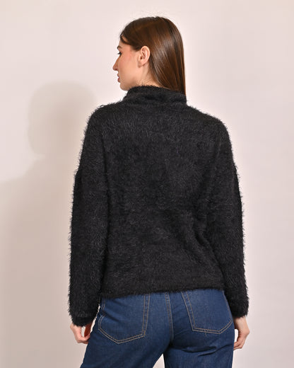 Polyamide Round Neck with Black Furr Sweater