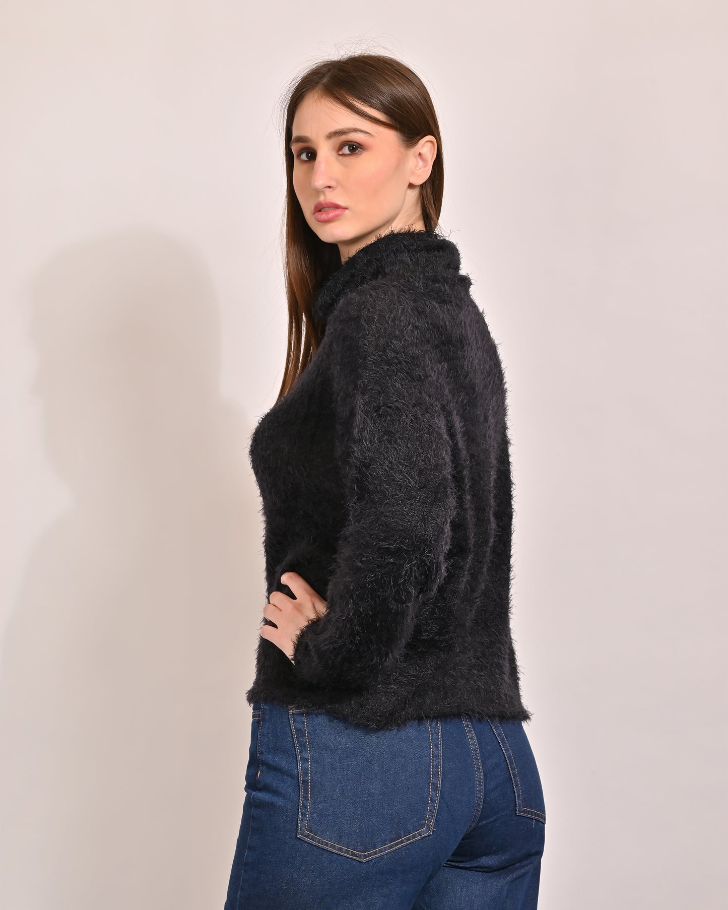 Polyamide Round Neck with Black Furr Sweater