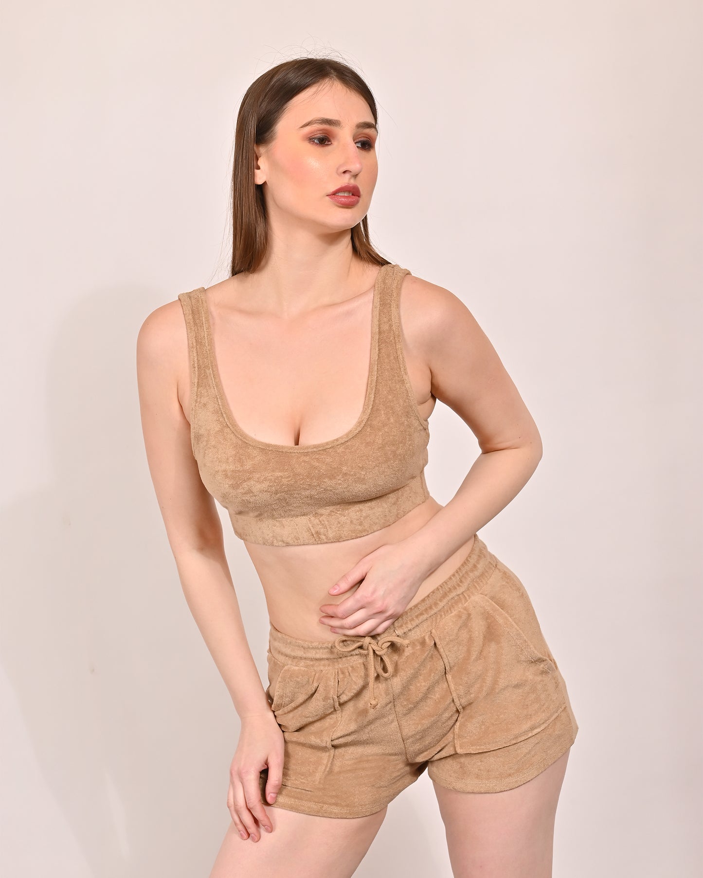 Cotton Sleeveless with Round Neck Brown & Short Co-Ord (Set of 2)