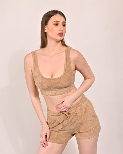 Cotton Sleeveless with Round Neck Brown & Short Co-Ord (Set of 2)