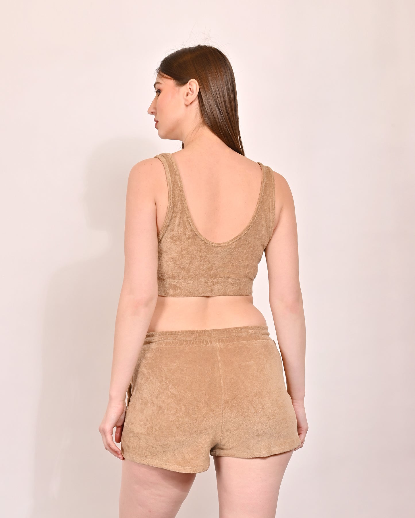 Cotton Sleeveless with Round Neck Brown & Short Co-Ord (Set of 2)