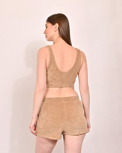 Cotton Sleeveless with Round Neck Brown & Short Co-Ord (Set of 2)