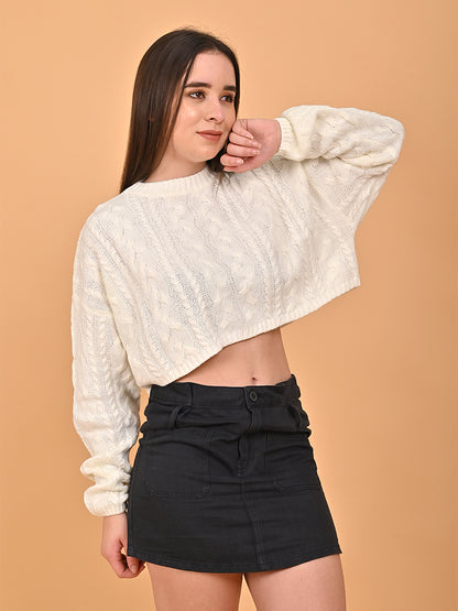 Acrylic Full Sleeve with Turtle Neck Cropped oversized design White Sweater