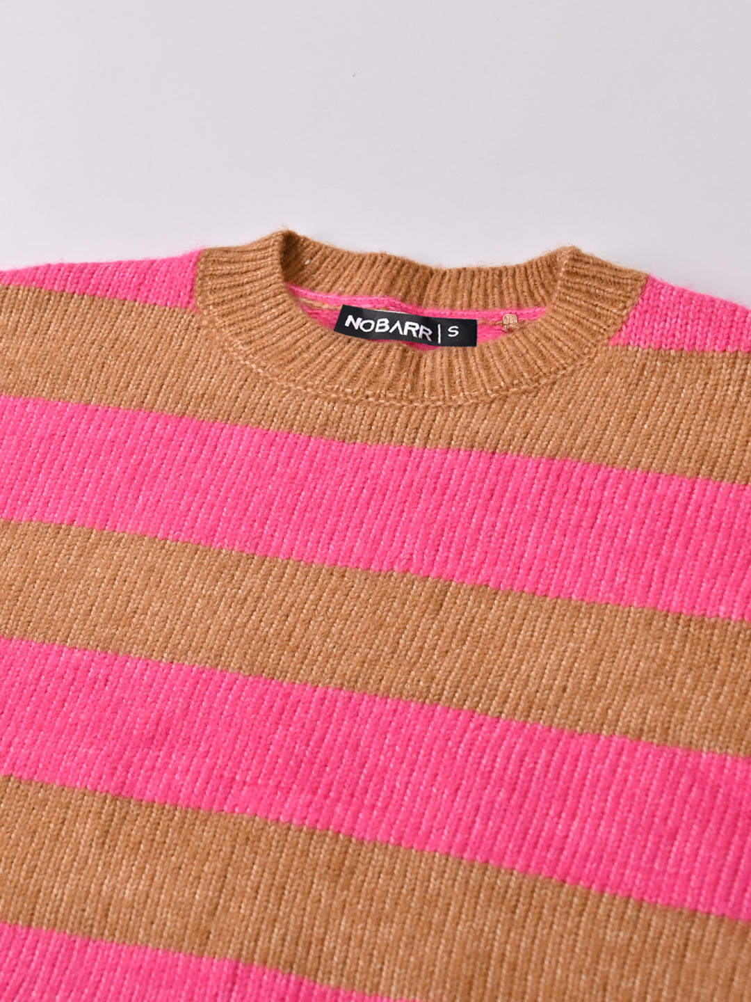 Polyester Crew Neck with Full Sleeve oversized design Stripe wool blend Pink Sweater