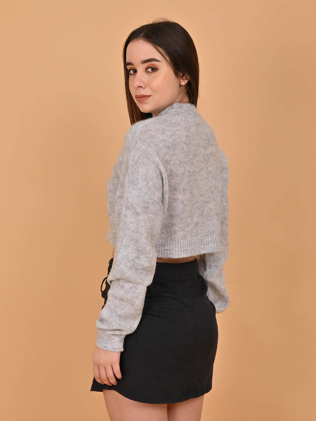 Polyester Full Sleeve with Turtle Neck Grey Sweater