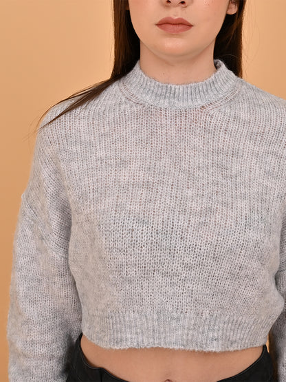 Polyester Full Sleeve with Turtle Neck Grey Sweater