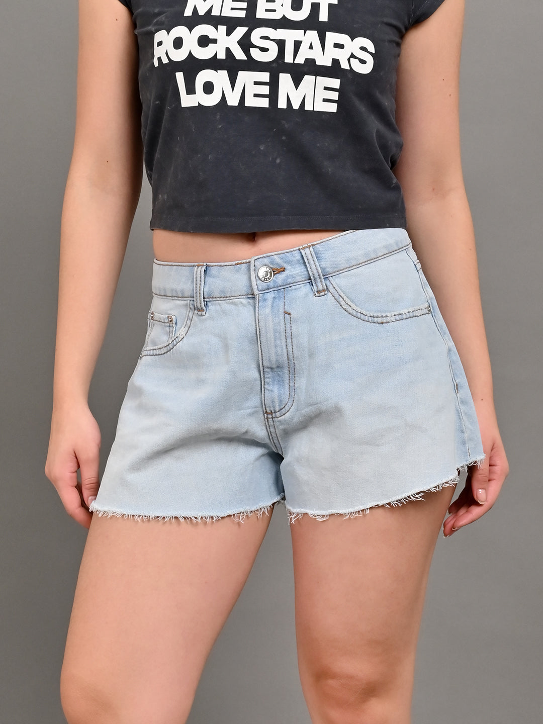 Cotton Light-Wash Distressed Denim Shorts