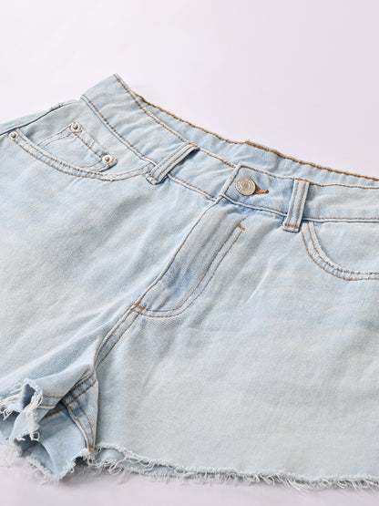 Cotton Light-Wash Distressed Denim Shorts