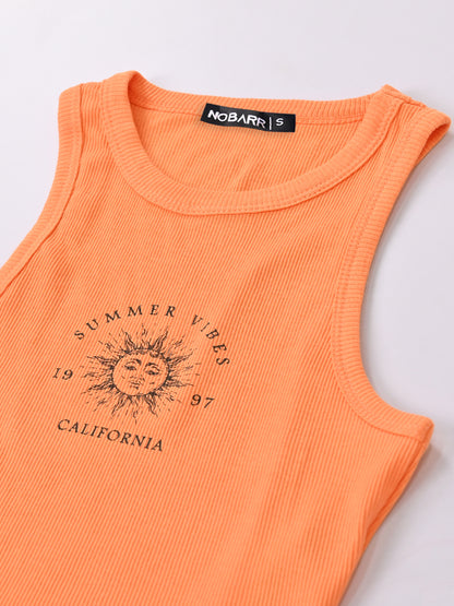 Orange Scoop Neck Tank Crop Top