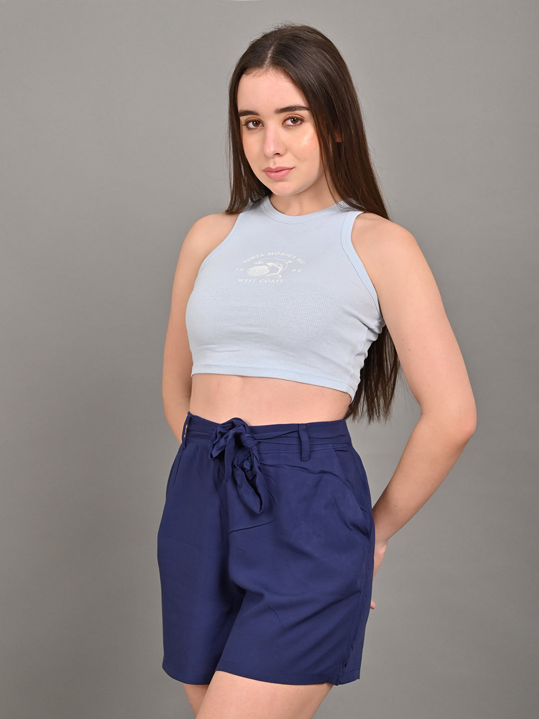 Light Blue Scoop Neck Tank Crop Top