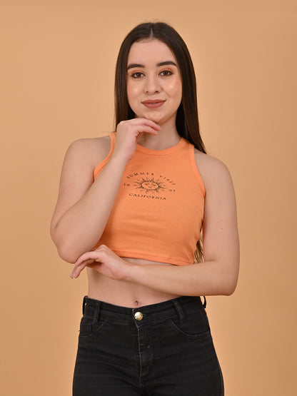 Orange Scoop Neck Tank Crop Top