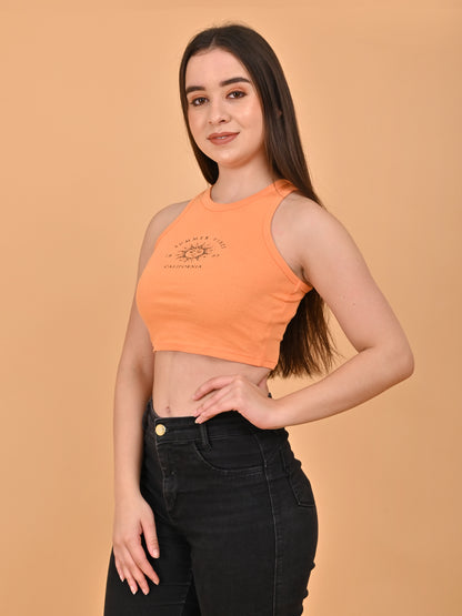 Orange Scoop Neck Tank Crop Top