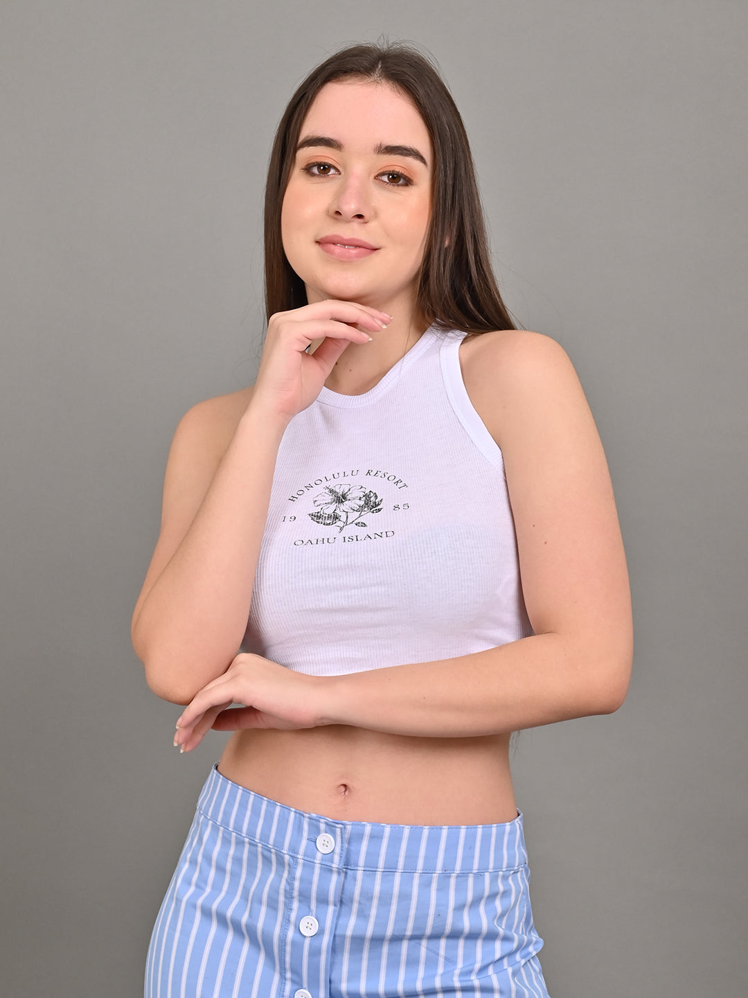 Pure Essence Scoop Neck White Tank Crop Top