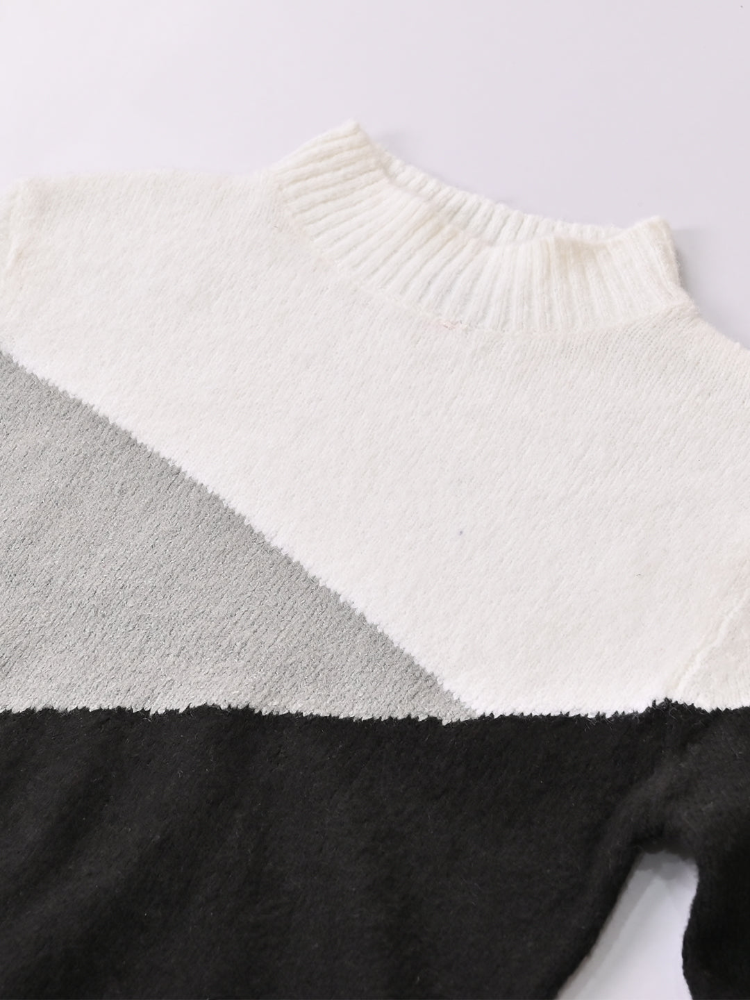 Acrylic Full Sleeve High Neck Color block cropped sweater