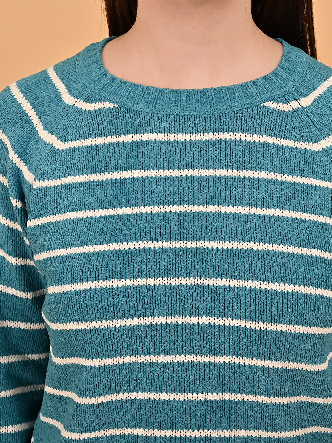 Viscose Blue cropped sweater with Vertical stripes