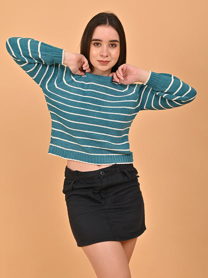 Viscose Blue cropped sweater with Vertical stripes