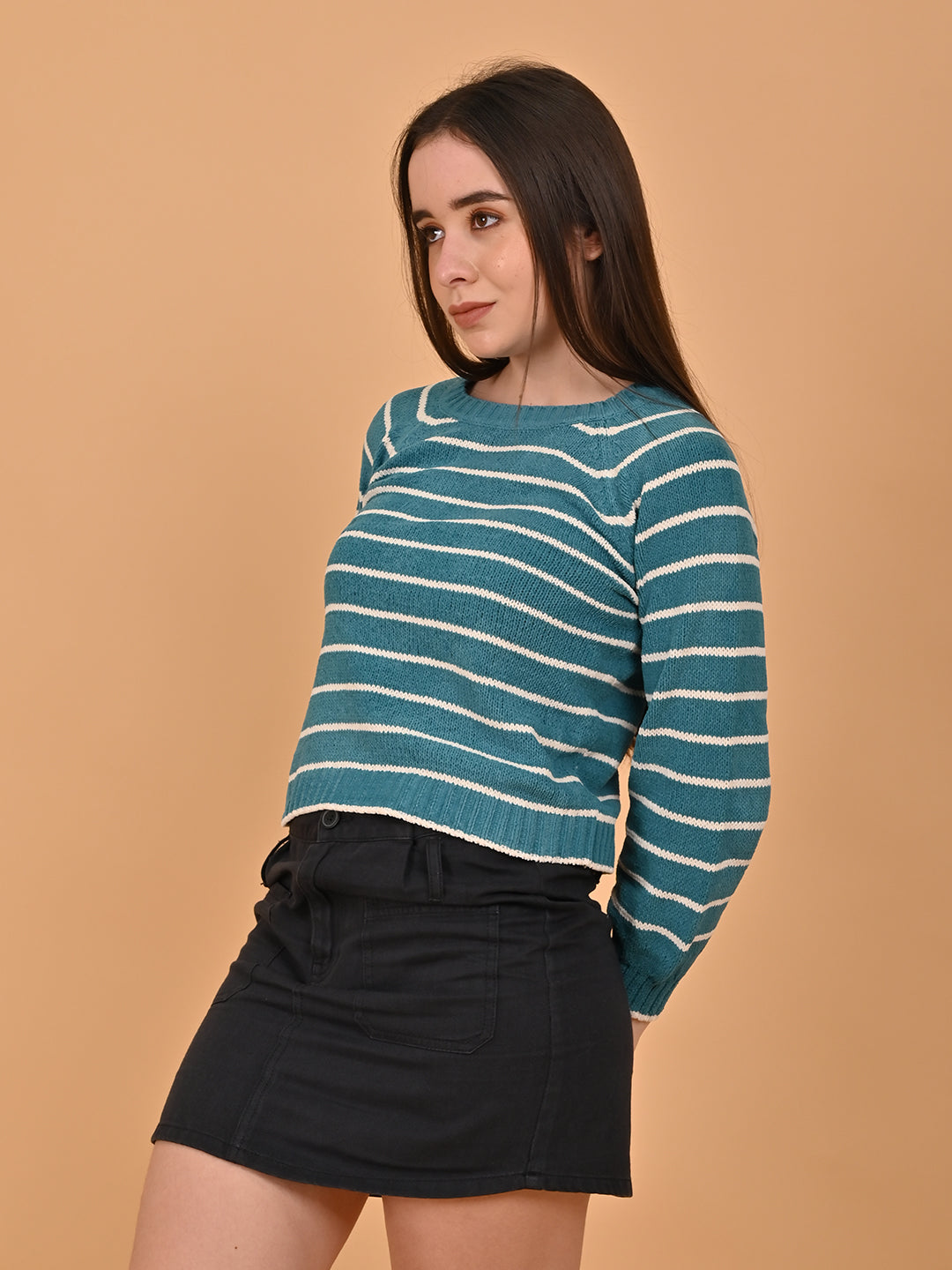 Viscose Blue cropped sweater with Vertical stripes