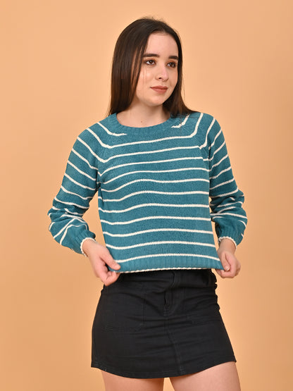 Viscose Blue cropped sweater with Vertical stripes